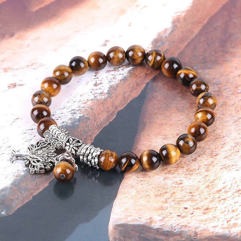 Carmiora Stretch-Armband mit natürlichem Edelstein, Baum des Lebens, Glücksbringer