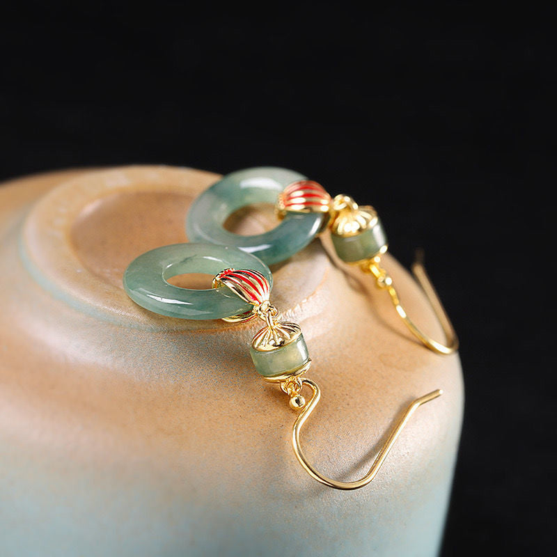 Carmiora Cyan Jade Laterne Kupfer Glück Tropfen Ohrringe