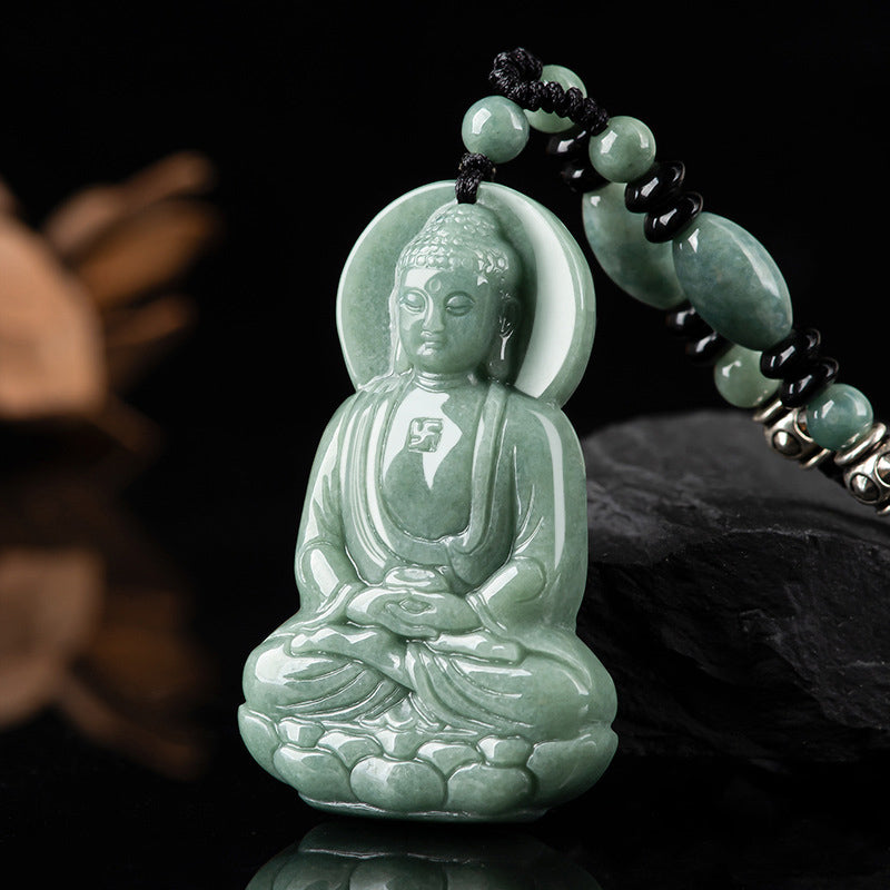 Carmiora Amitabha Buddha Jade Amulett Halskette mit Mitgefühl