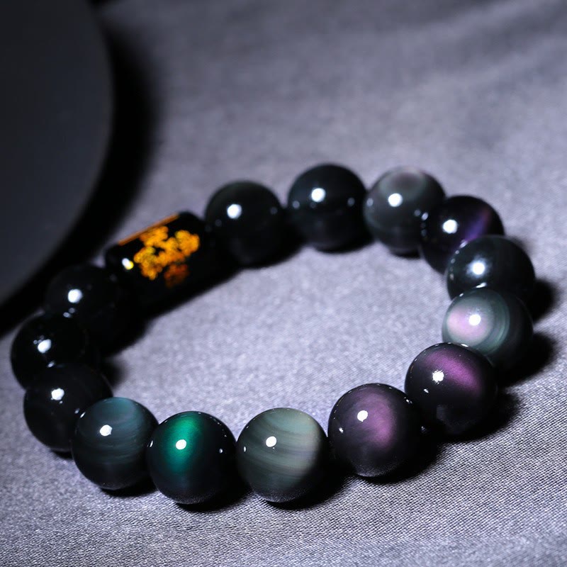 Carmiora natürliches Regenbogen-Obsidian-Armband mit positiver Transformation