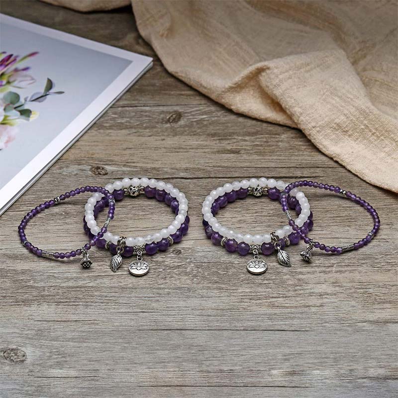 Carmiora 3PCS natürliches Quarzkristall-Perlen-Heilenergie-Lotus-Armband