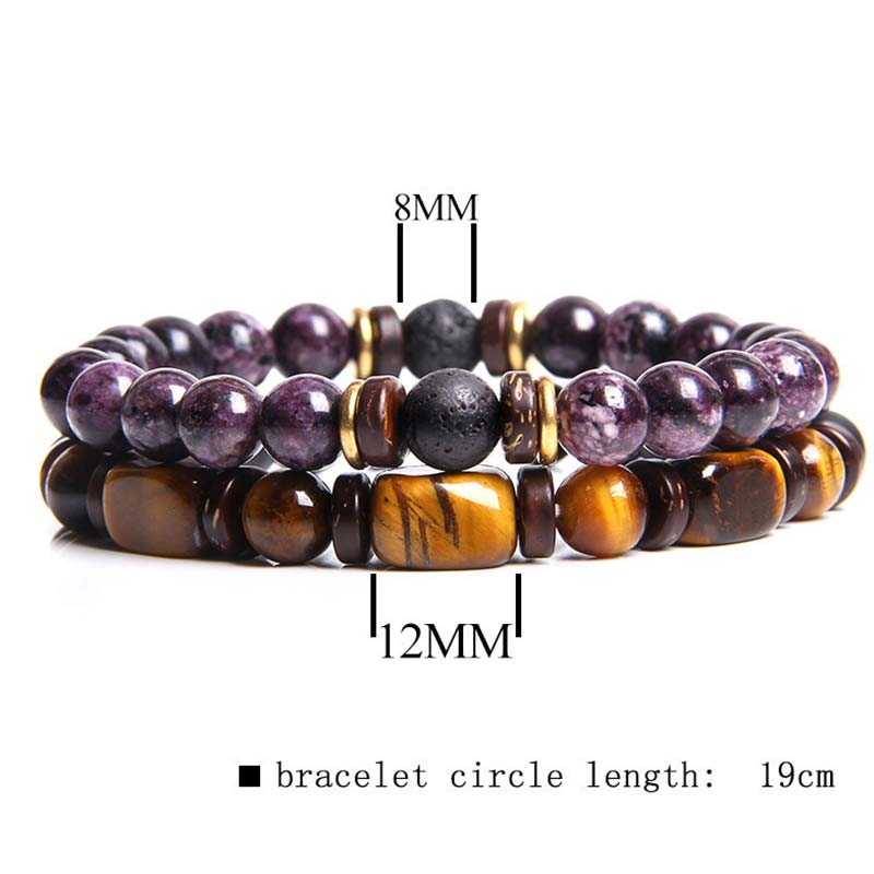 Carmiora 2 Stück Heilkristall-Kaiserstein-Tigerauge-Perlenarmband