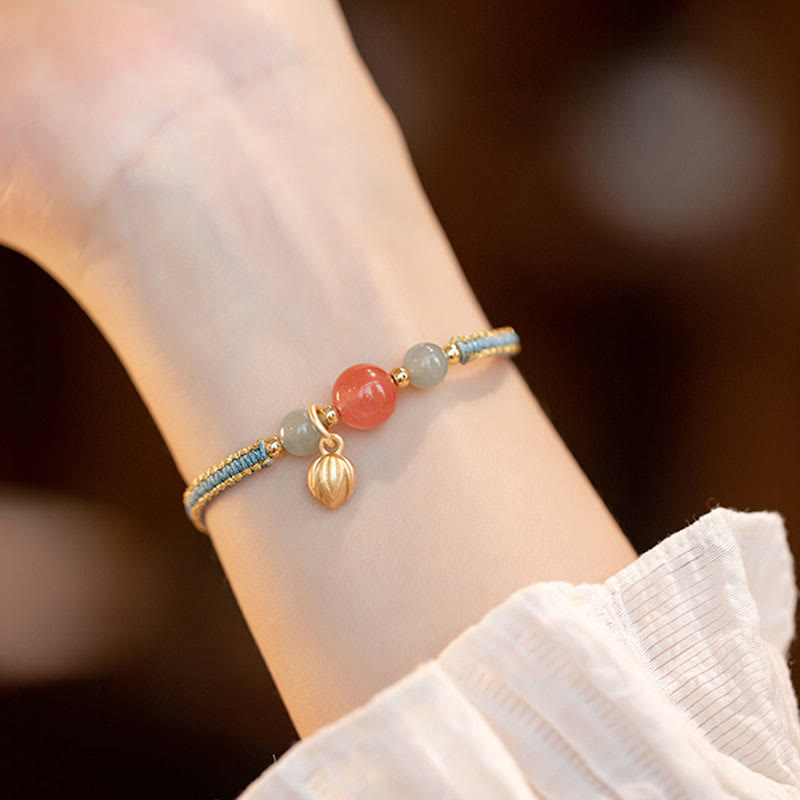 Carmiora rotes Achat-Jade-Lotus-Selbstvertrauen, ruhiges Schnurarmband