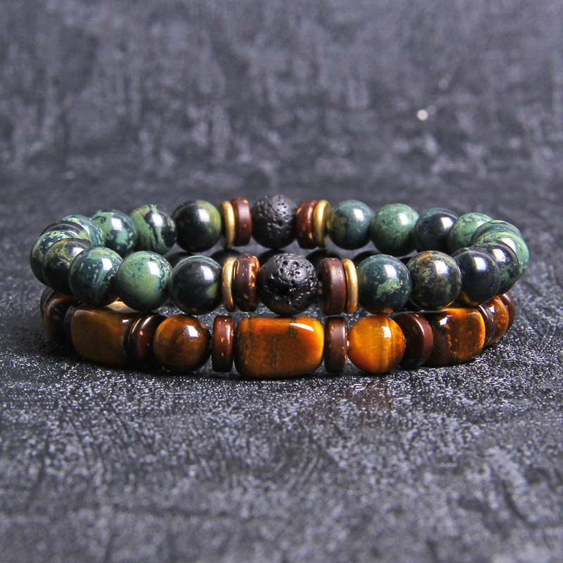 Carmiora 2 Stück Heilkristall-Kaiserstein-Tigerauge-Perlenarmband