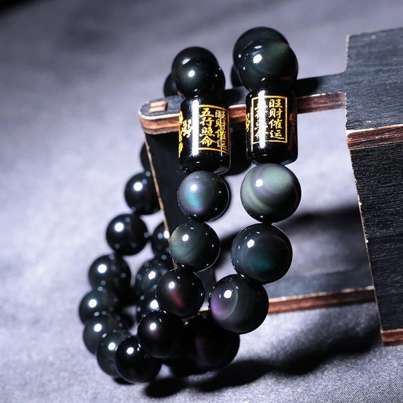 Carmiora natürliches Regenbogen-Obsidian-Armband mit positiver Transformation