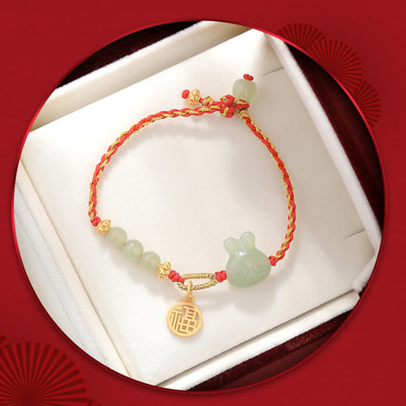 Carmiora 925 Sterling Silber Jahr des Kaninchens Hetian Jade Glück Glück rote Schnur Armband