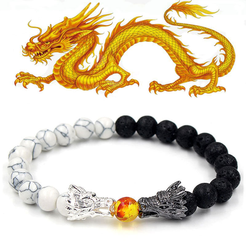 Carmiora Weiß Türkis Lava Rock Dragon Blessing Perlenarmband