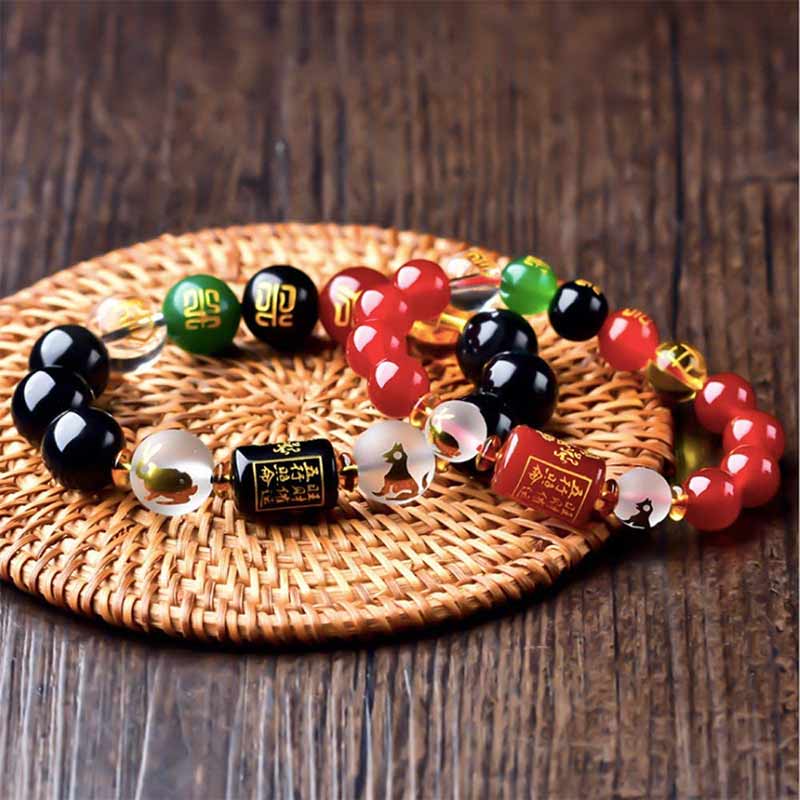 Carmiora Chinesisches Sternzeichen Feng Shui Obsidian Fünf-Elemente-Armband Reichtum Porsperity