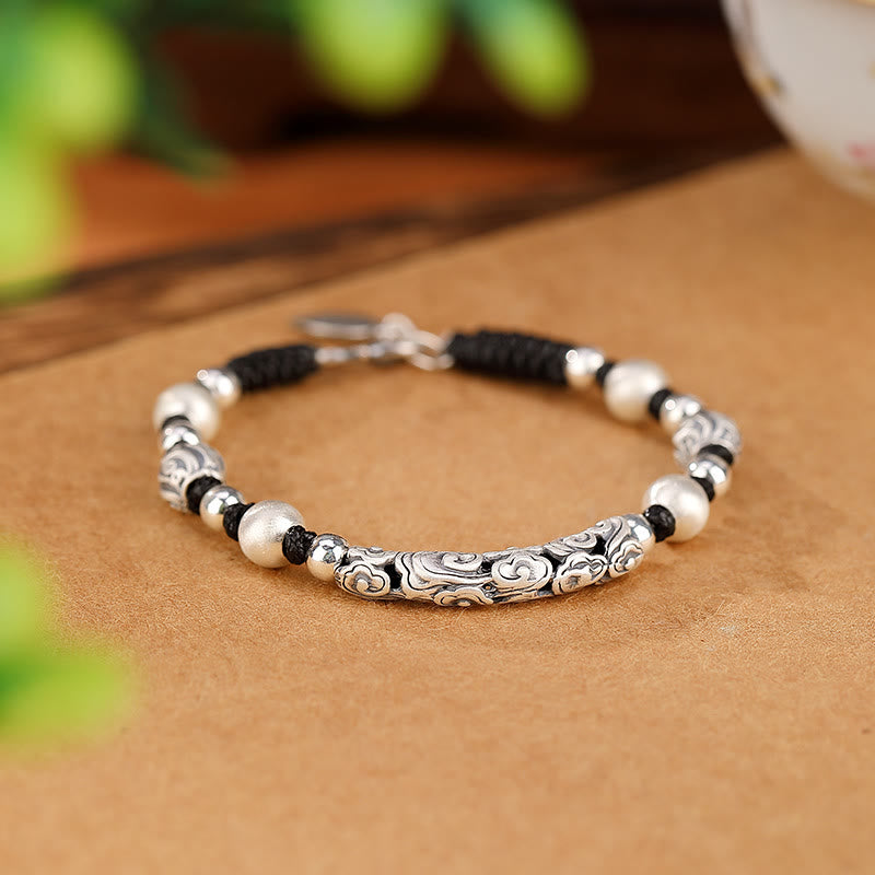 Carmiora Tibet handgefertigtes Kupfer 999 Sterling Silber Glückswolken-Reichtum-Schnur-Armband