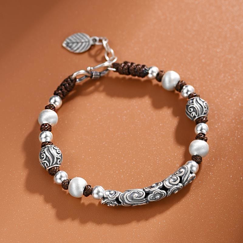 Carmiora Tibet handgefertigtes Kupfer 999 Sterling Silber Glückswolken-Reichtum-Schnur-Armband