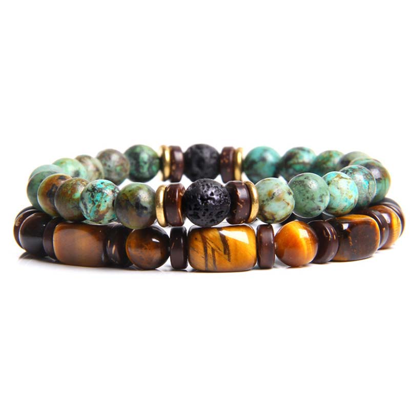 Carmiora 2 Stück Heilkristall-Kaiserstein-Tigerauge-Perlenarmband
