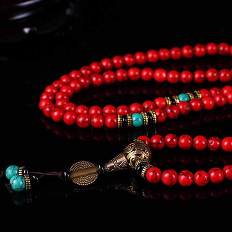 Carmiora tibetisches Mala Rot-Türkis-Glückshalsketten-Armband