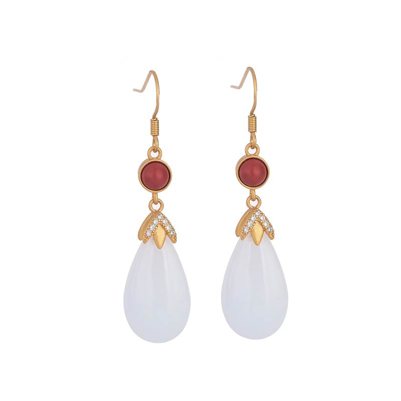 Carmiora FengShui Glücks-Tropfenohrringe aus weißer Jade