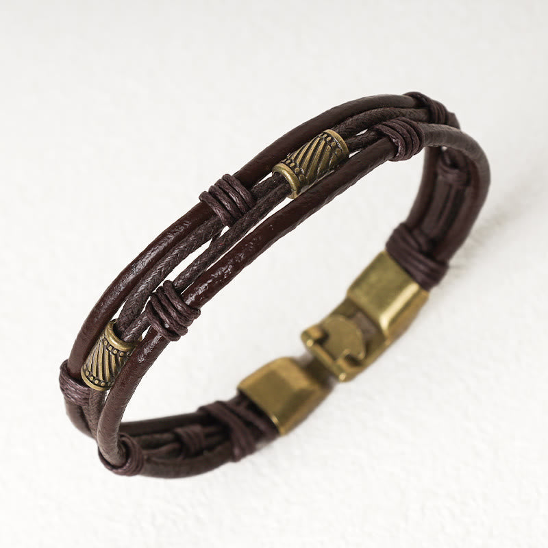 Carmiora Vintage Lederarmband, braunes Seil, geschichtetes Armband, Armreif