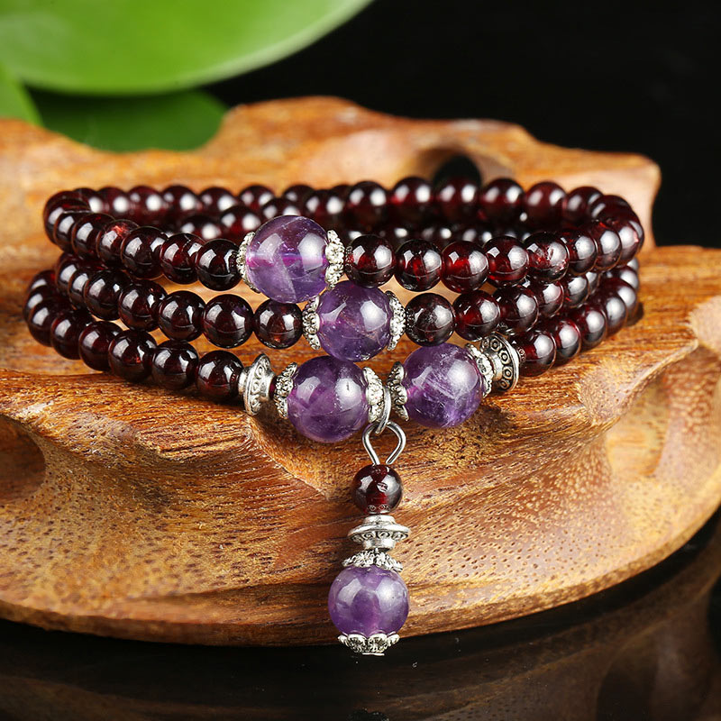 Carmiora Natürliches Granat-Amethyst-Schutzarmband