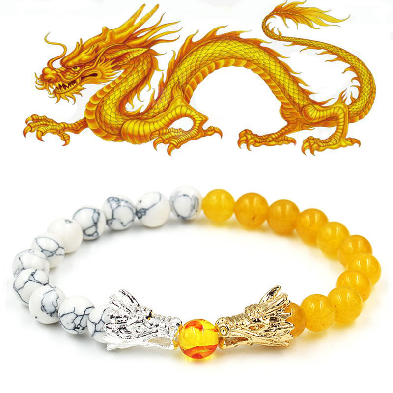 Carmiora Weiß Türkis Lava Rock Dragon Blessing Perlenarmband