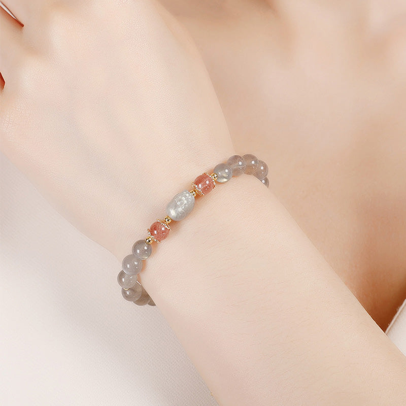 Carmiora Aquamarin Erdbeerquarz Amethyst Mondstein PiXiu Heilarmband