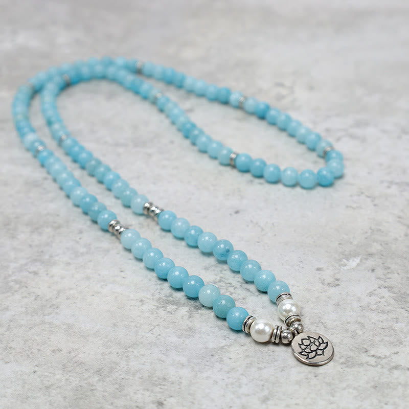 Carmiora natürliches Amazonit-Heilungs-Lotus-Mala-Armband