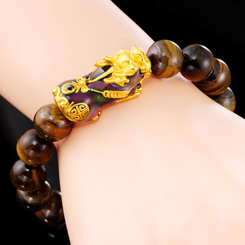 Carmiora tibetisches handgefertigtes Tigerauge-Feng-Shui-Armband