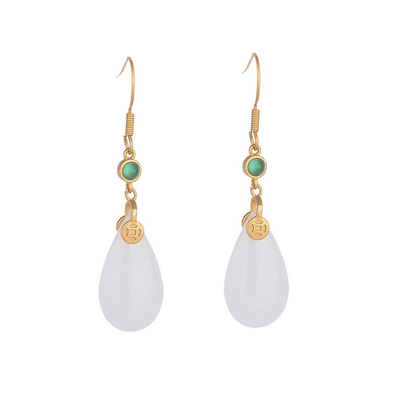 Carmiora FengShui Glücks-Tropfenohrringe aus weißer Jade