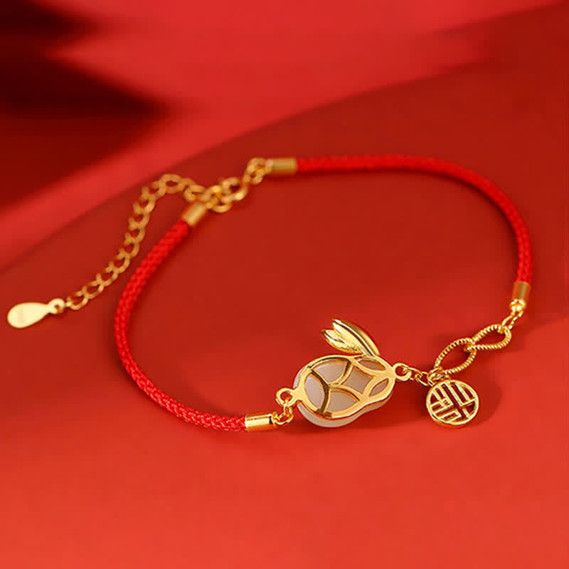 Carmiora 925 Sterling Silber Jahr des Kaninchens Hetian White Jade Luck Blessing Red String Armband
