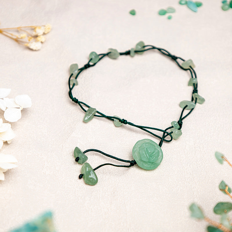 Carmiora Amethyst Pink Crystal Green Aventurine Rose Inner Peace Healing Fußkettchen