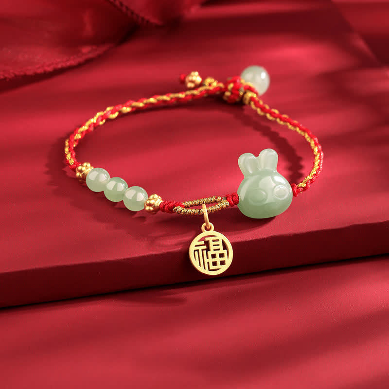 Carmiora 925 Sterling Silber Jahr des Kaninchens Hetian Jade Glück Glück rote Schnur Armband