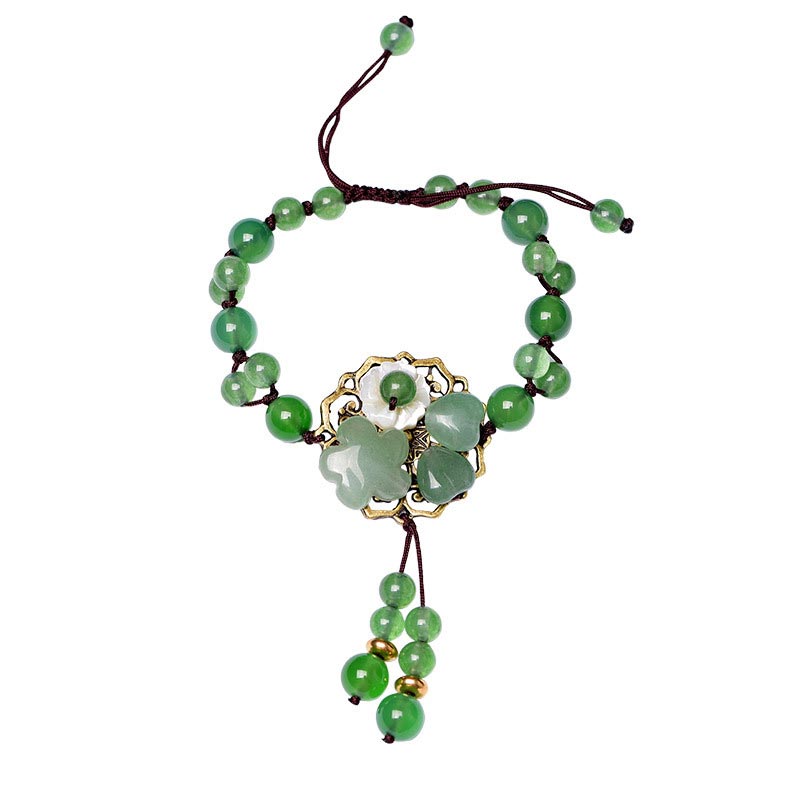 Carmiora natürliches grünes Jade-Glücks-Armband mit baumelnder Blume