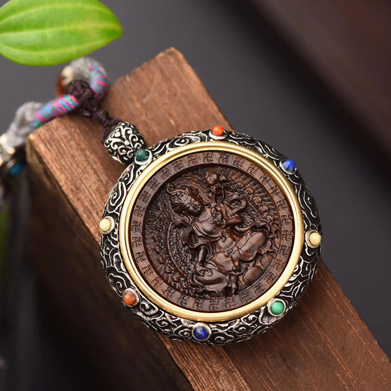 Carmiora Agarwood Nine Tailed Fox Zakiram Göttin des Reichtums Grüne Tara Thangka Luck String Halskette