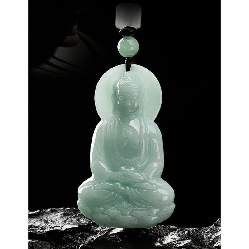 Carmiora Amitabha Buddha Jade Amulett Halskette mit Mitgefühl