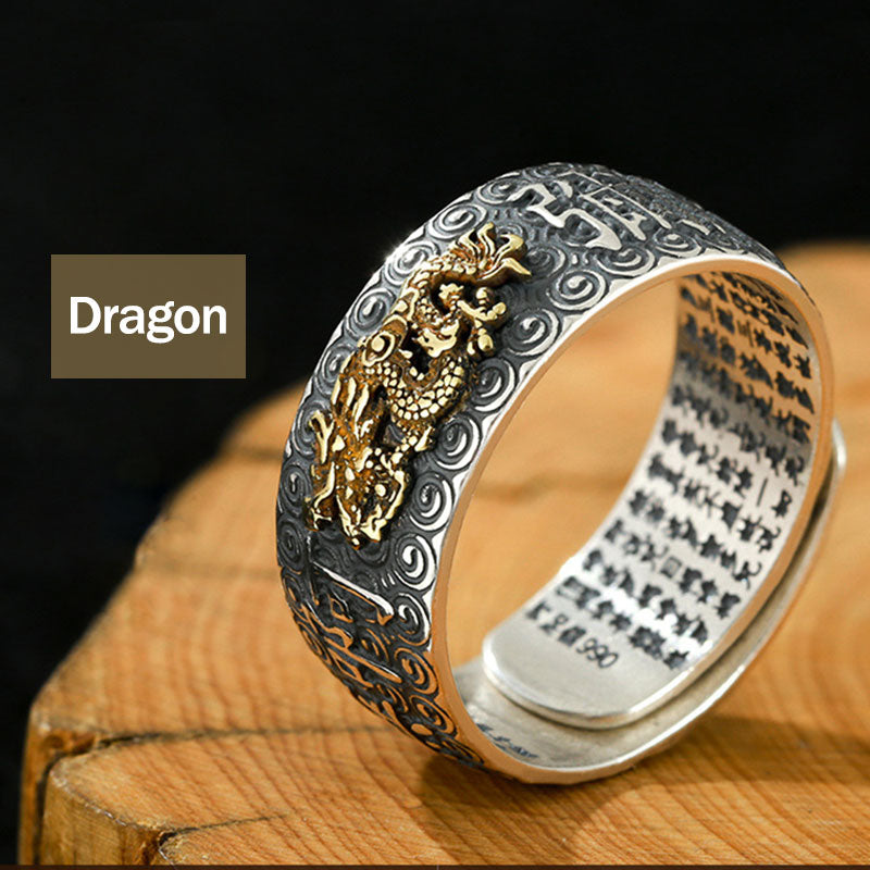 Carmiora Chinesischer Sternzeichen-Natal-Buddha-Reichtum-Glück-verstellbarer Ring