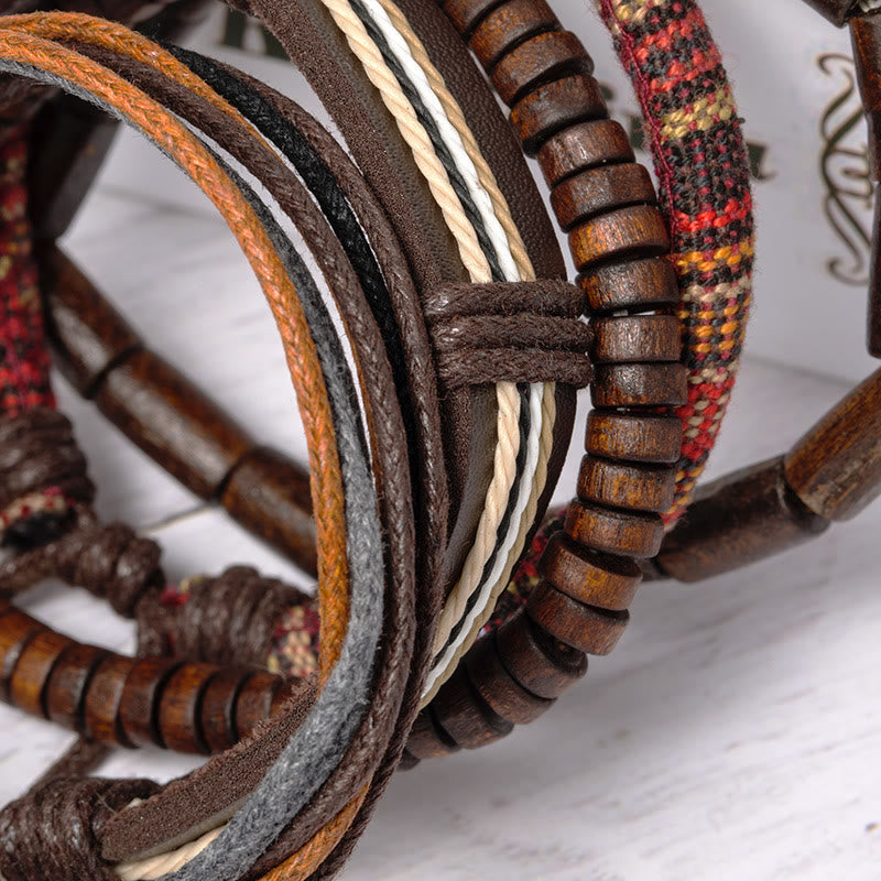 Carmiora Wrap Hanfschnüre Holzperlen Lederarmband