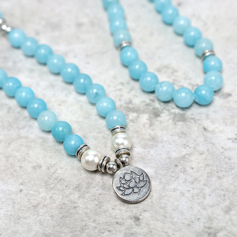 Carmiora natürliches Amazonit-Heilungs-Lotus-Mala-Armband