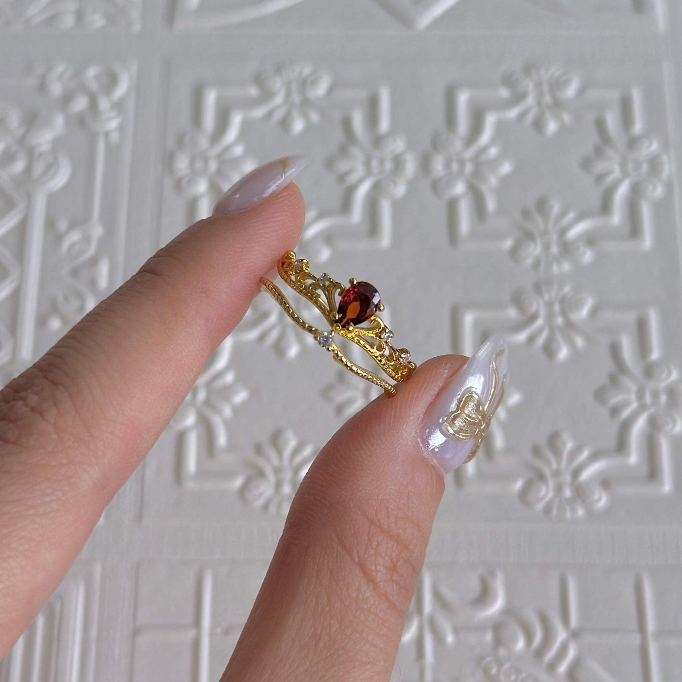 Granat-Tiara-Ring-Set