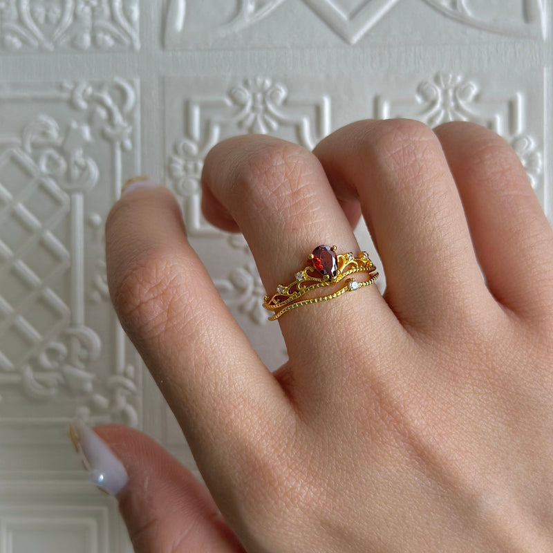Granat-Tiara-Ring-Set