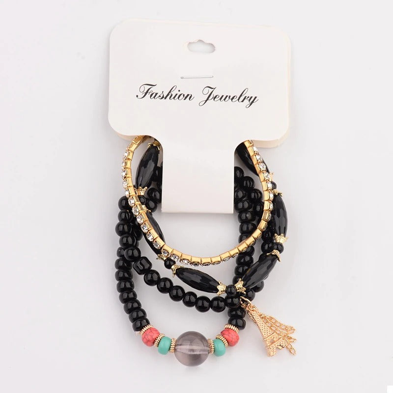 4-teiliges Set mit böhmischen Charm-Armbändern mit Quastenperlen