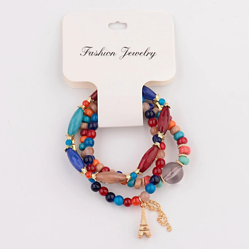 4-teiliges Set mit böhmischen Charm-Armbändern mit Quastenperlen