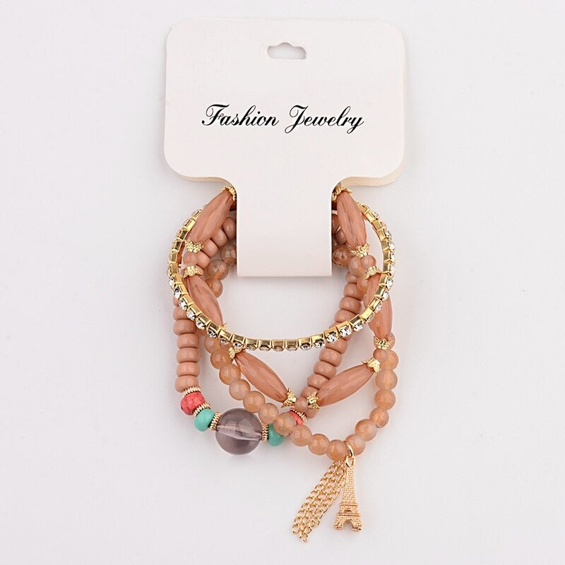 4-teiliges Set mit böhmischen Charm-Armbändern mit Quastenperlen