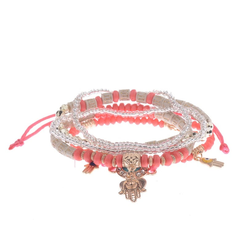 4-teiliges Set mit böhmischen Charm-Armbändern mit Quastenperlen