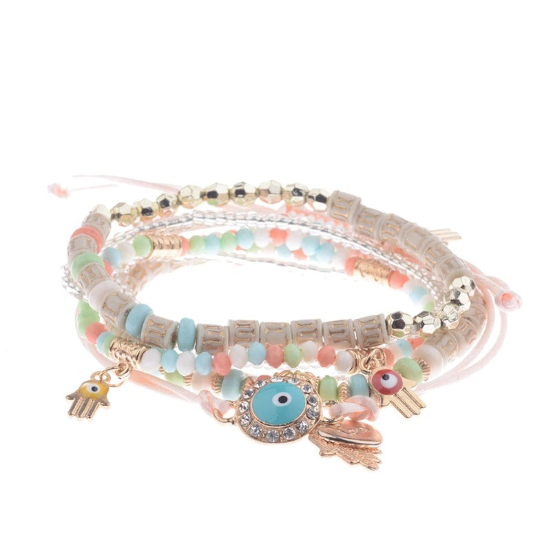 4-teiliges Set mit böhmischen Charm-Armbändern mit Quastenperlen