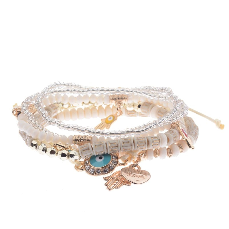 4-teiliges Set mit böhmischen Charm-Armbändern mit Quastenperlen