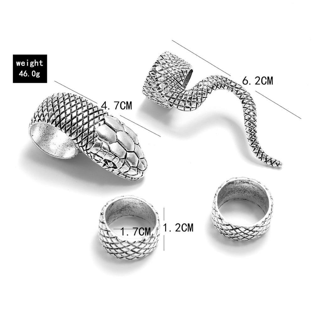 4-teiliges Vintage-Silber-Ringset mit gotischem Schlangenmuster