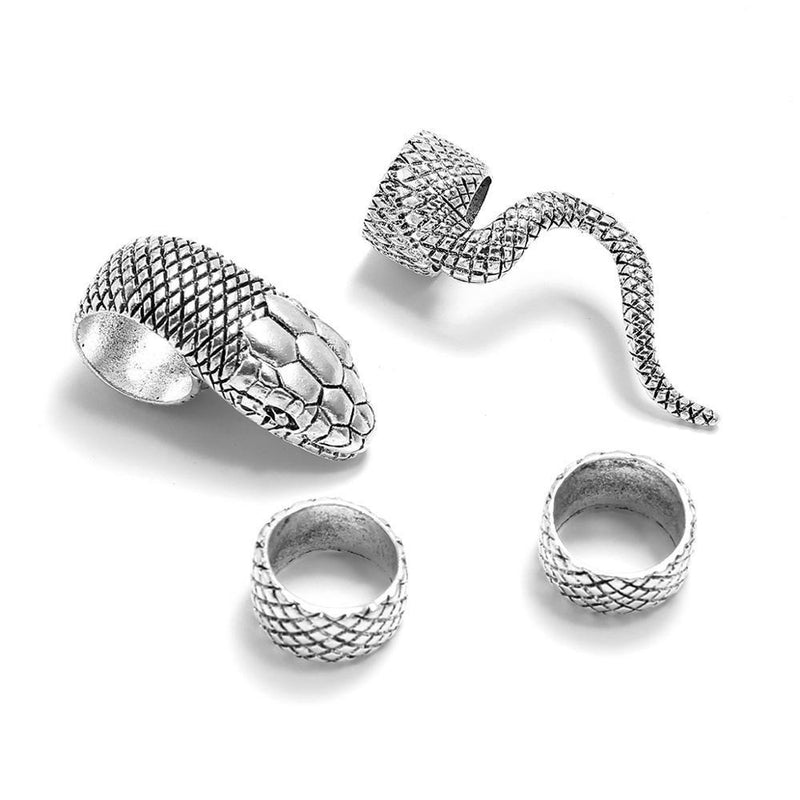 4-teiliges Vintage-Silber-Ringset mit gotischem Schlangenmuster