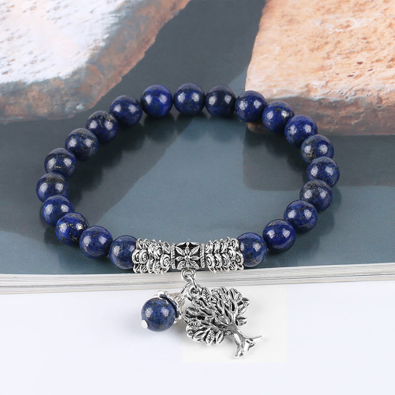Carmiora Stretch-Armband mit natürlichem Edelstein, Baum des Lebens, Glücksbringer