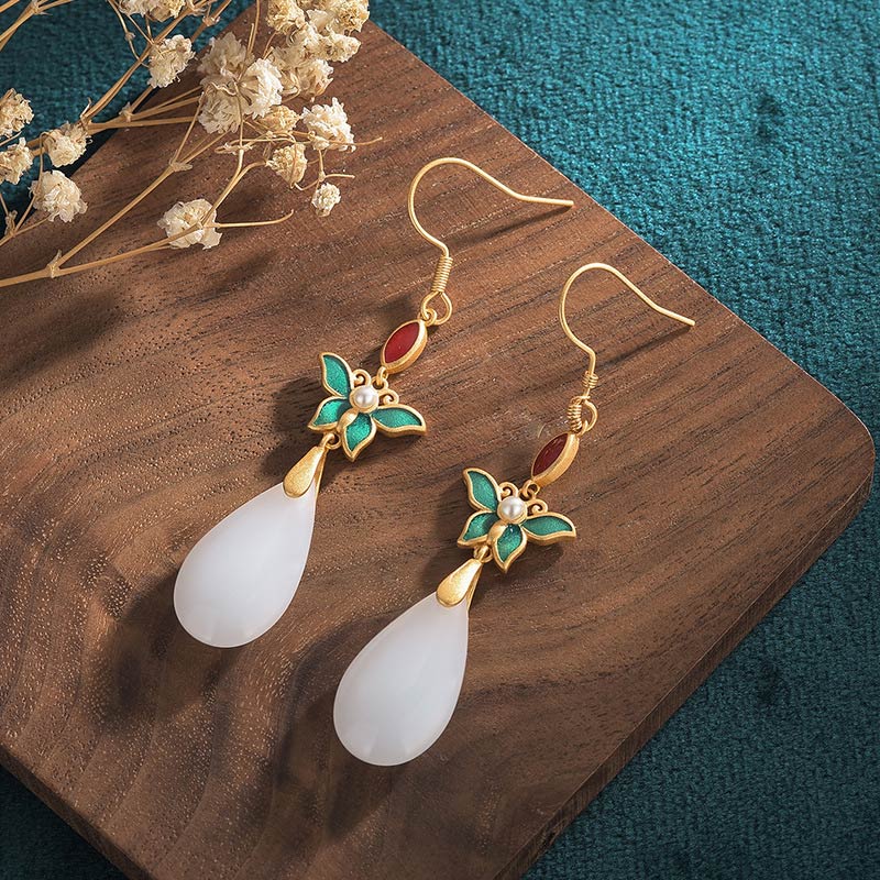 Carmiora FengShui Glücks-Tropfenohrringe aus weißer Jade