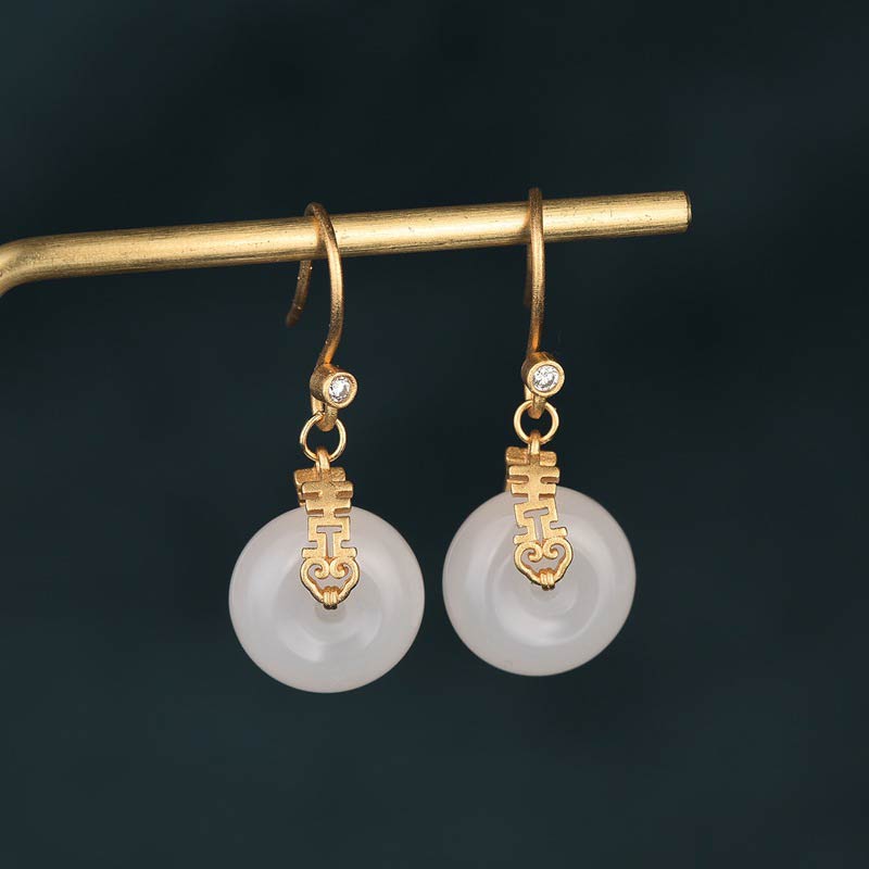 Carmiora White Jade Double Happiness Fortune Ohrringe