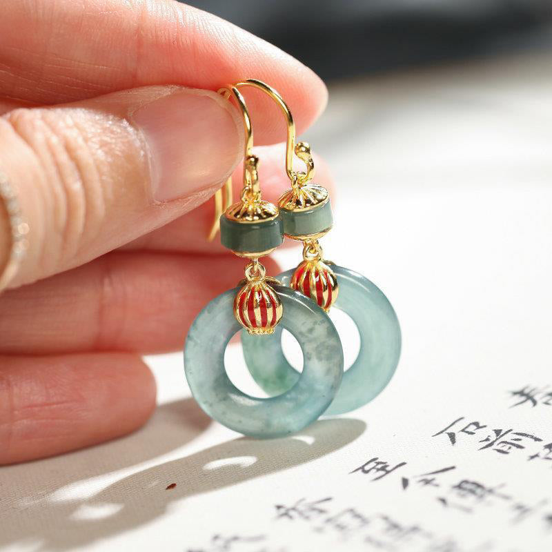 Carmiora Cyan Jade Laterne Kupfer Glück Tropfen Ohrringe