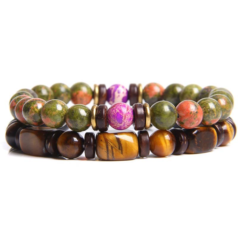 Carmiora 2 Stück Heilkristall-Kaiserstein-Tigerauge-Perlenarmband