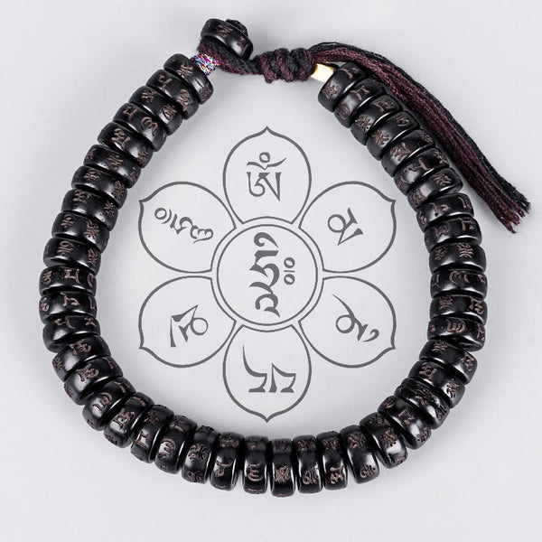 Carmiora tibetische Kokosnussschalen-Perlen mit Gravur Om Mani Padme Hum Mantra Positive String-Armband