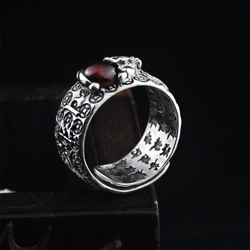 Carmiora FengShui PiXiu Roter Granat-Reichtumsring